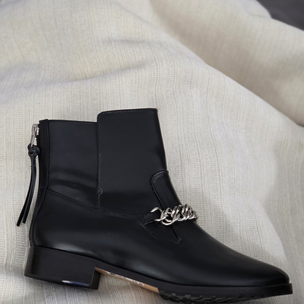 Elizabeth and  James NEW  Black Ankle Boots with Silver Chain